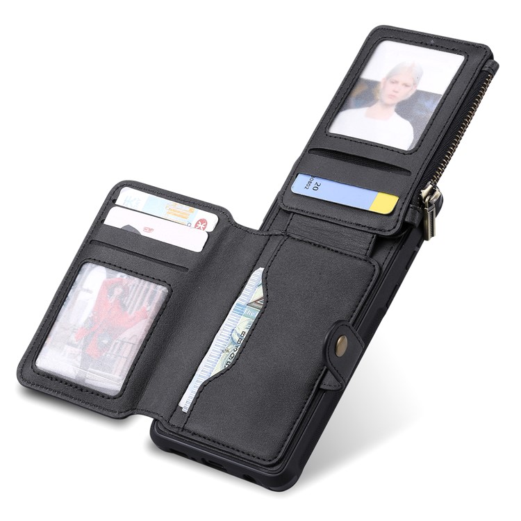 Multi-functional Zipper Wallet Leather Coated TPU Mobile Case for Samsung Galaxy S10 - Black-8
