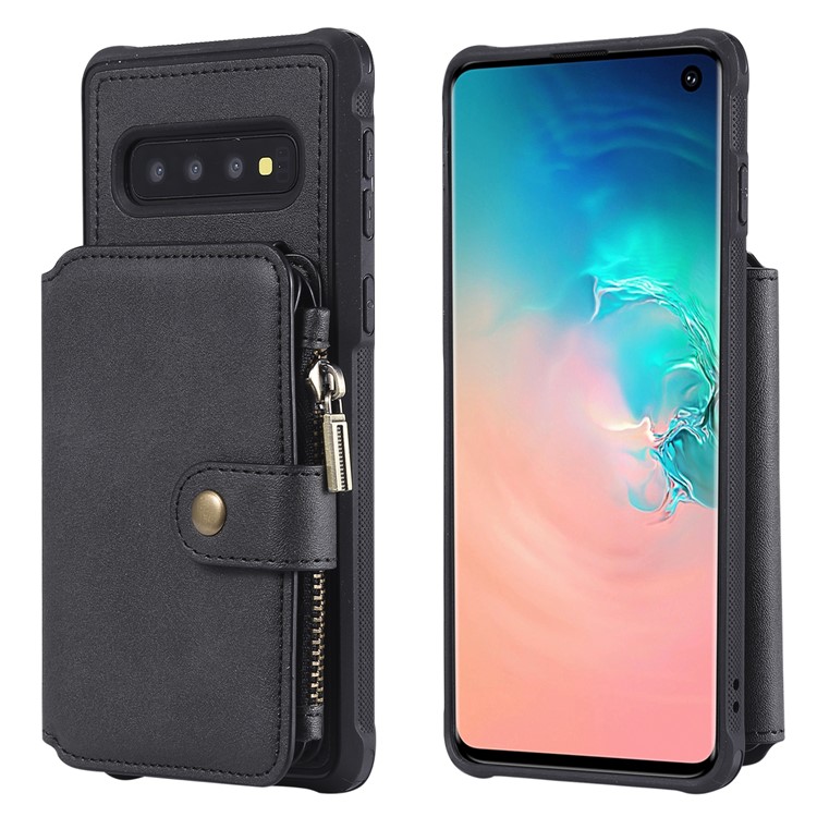 Multi-functional Zipper Wallet Leather Coated TPU Mobile Case for Samsung Galaxy S10 - Black-9