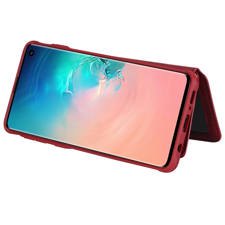 Multi-functional Zipper Wallet Leather Coated TPU Mobile Case for Samsung Galaxy S10 - Red-7