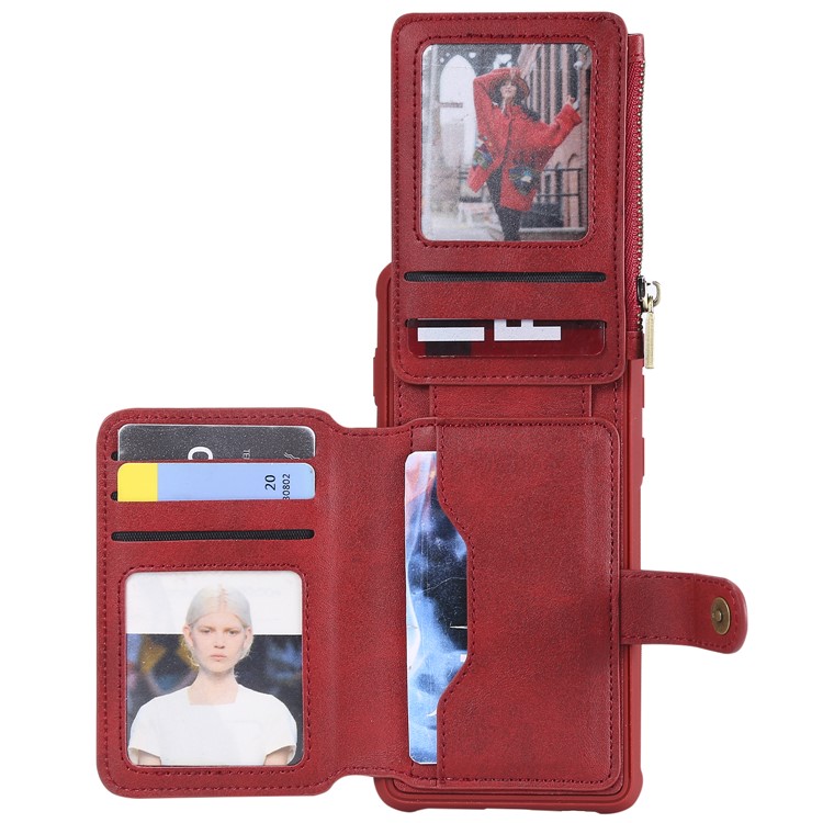 Multi-functional Zipper Wallet Leather Coated TPU Mobile Case for Samsung Galaxy S10 - Red-2