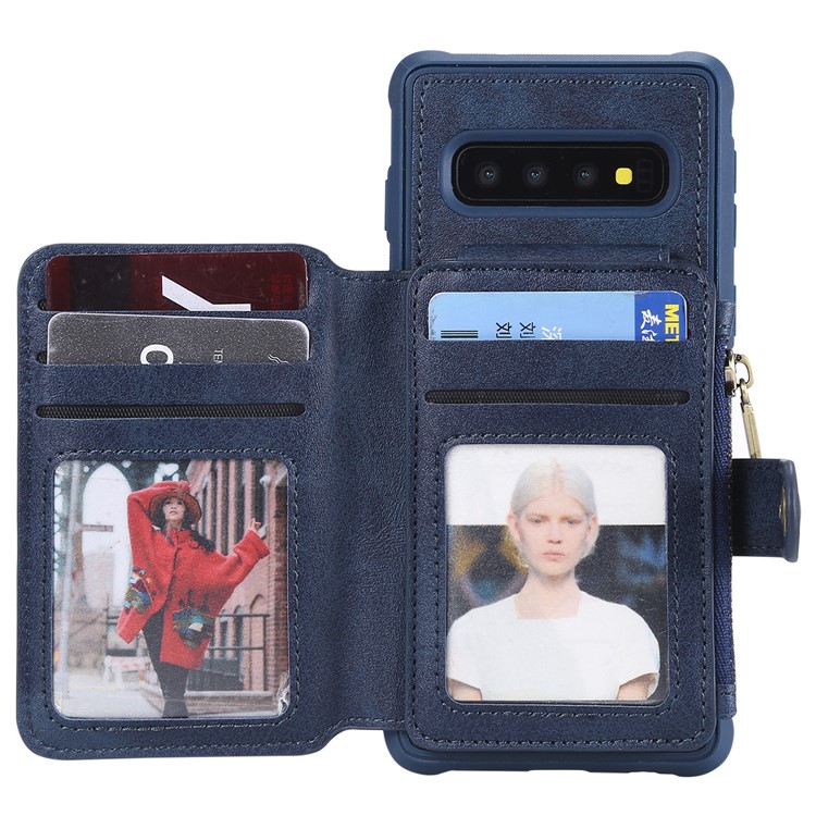 

Multi-functional Zipper Wallet Leather Coated TPU Mobile Case for Samsung Galaxy S10 - Blue, Galaxy S10