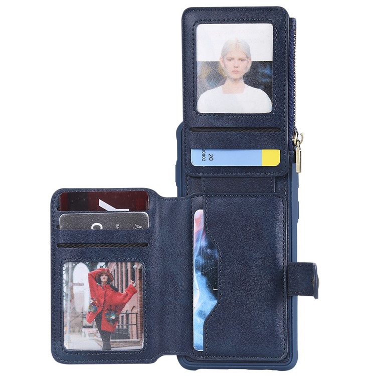 Multi-functional Zipper Wallet Leather Coated TPU Mobile Case for Samsung Galaxy S10 - Blue-2