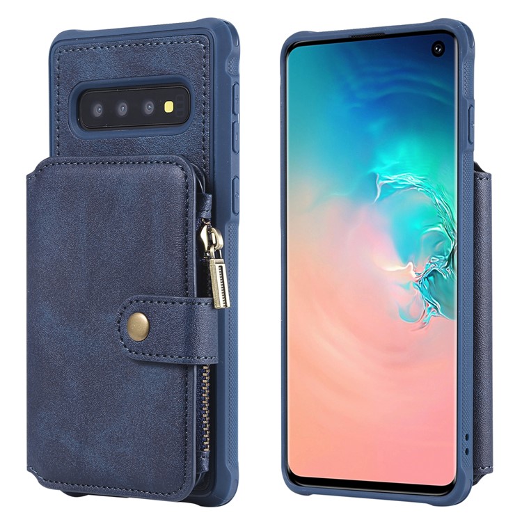 Multi-functional Zipper Wallet Leather Coated TPU Mobile Case for Samsung Galaxy S10 - Blue-3