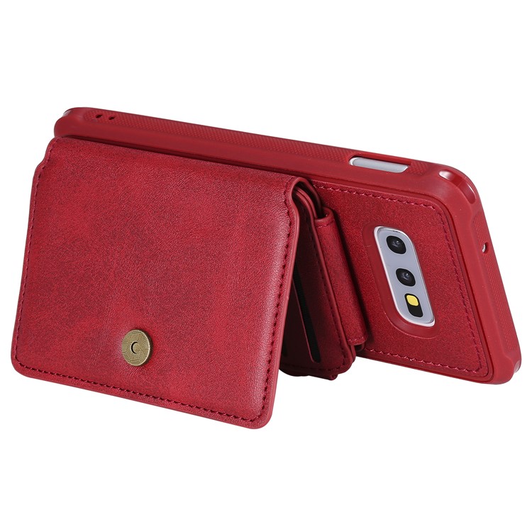 Drop-proof Zipper Wallet Protective Phone Case with Kickstand for Samsung Galaxy S10e - Red-11