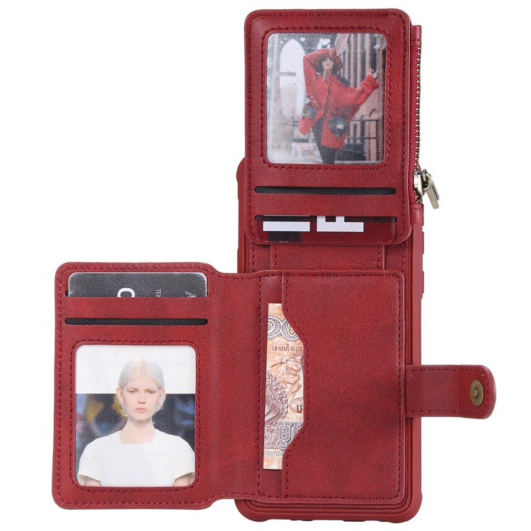 Drop-proof Zipper Wallet Protective Phone Case with Kickstand for Samsung Galaxy S10e - Red-2