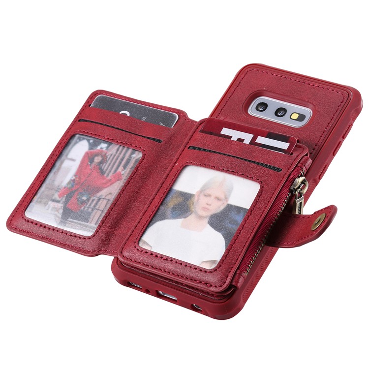 Drop-proof Zipper Wallet Protective Phone Case with Kickstand for Samsung Galaxy S10e - Red-6