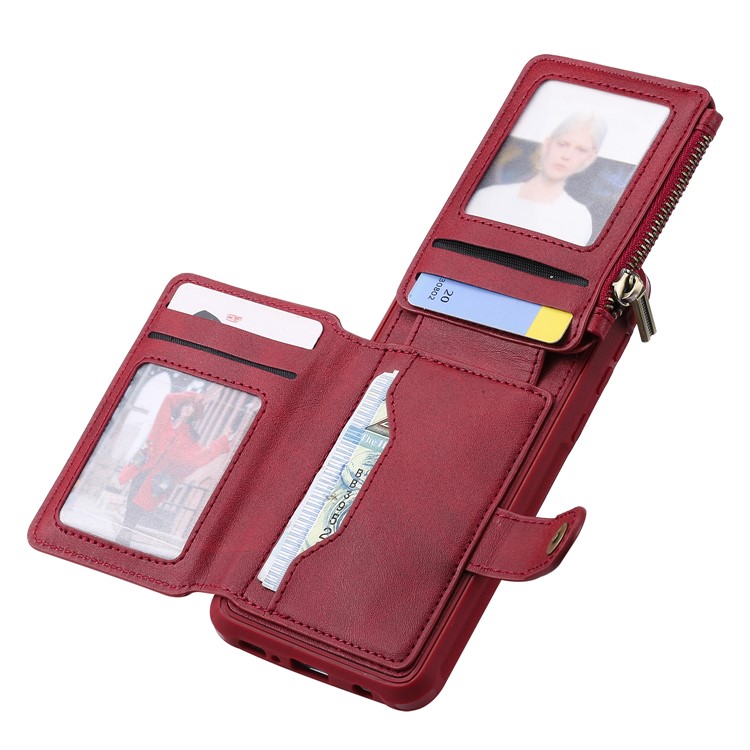 Drop-proof Zipper Wallet Protective Phone Case with Kickstand for Samsung Galaxy S10e - Red-7