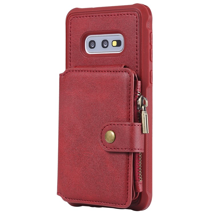 Drop-proof Zipper Wallet Protective Phone Case with Kickstand for Samsung Galaxy S10e - Red-9