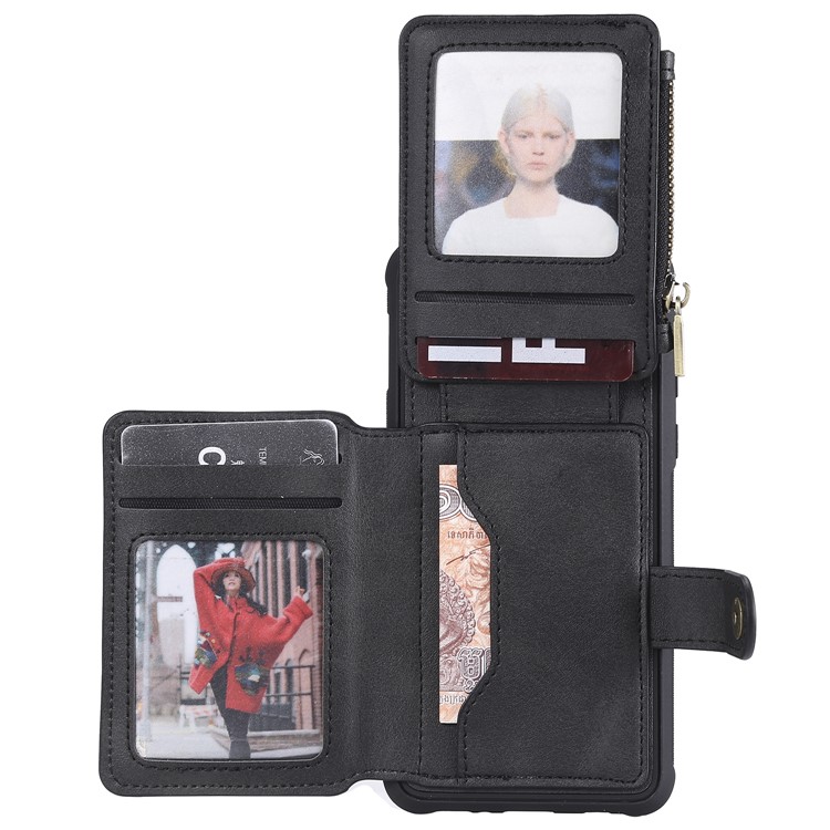 Drop-proof Zipper Wallet Protective Phone Case with Kickstand for Samsung Galaxy S10e - Black-2