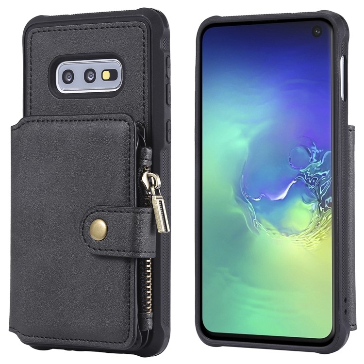 Drop-proof Zipper Wallet Protective Phone Case with Kickstand for Samsung Galaxy S10e - Black-3