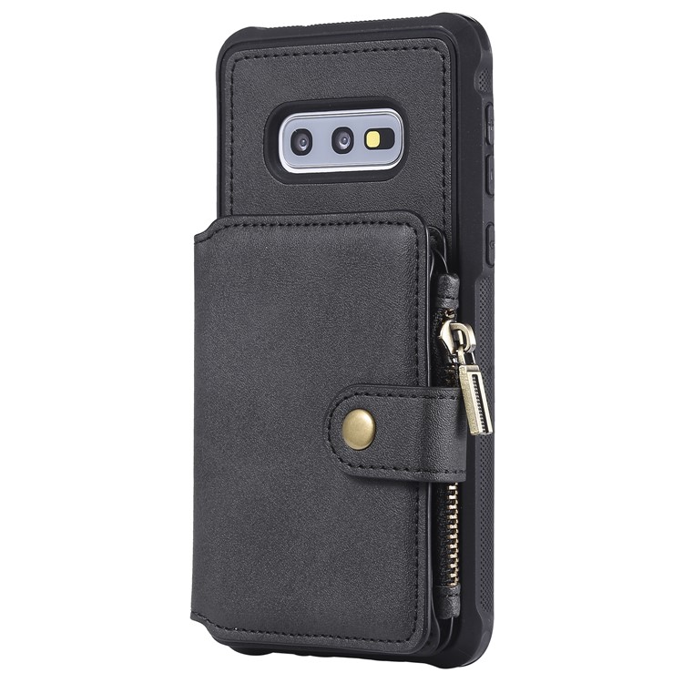 Drop-proof Zipper Wallet Protective Phone Case with Kickstand for Samsung Galaxy S10e - Black-4