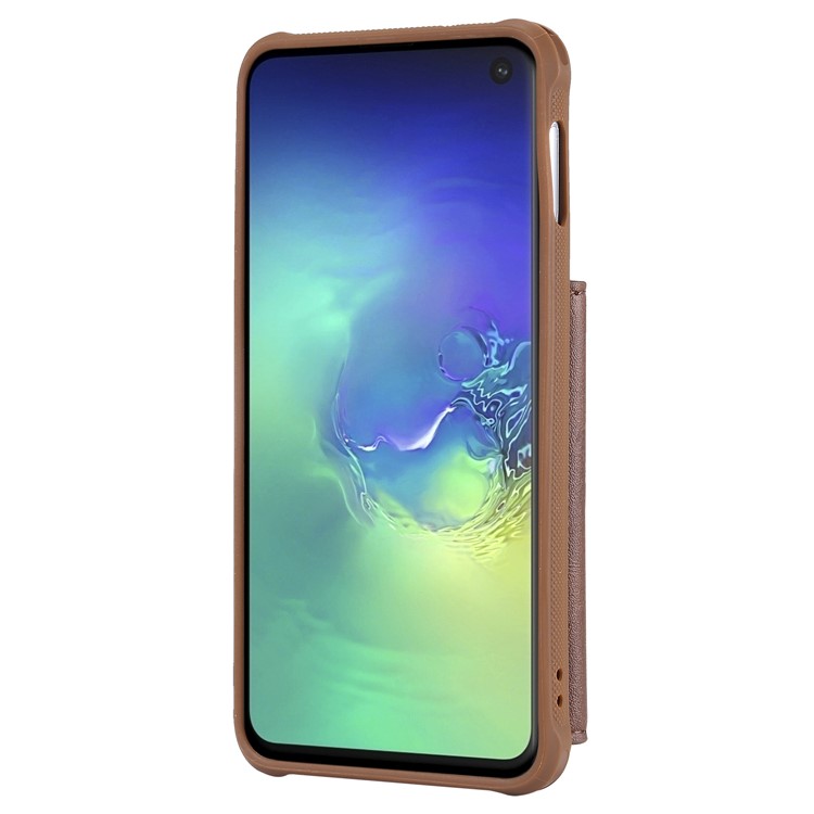 Drop-proof Zipper Wallet Protective Phone Case with Kickstand for Samsung Galaxy S10e - Brown-12