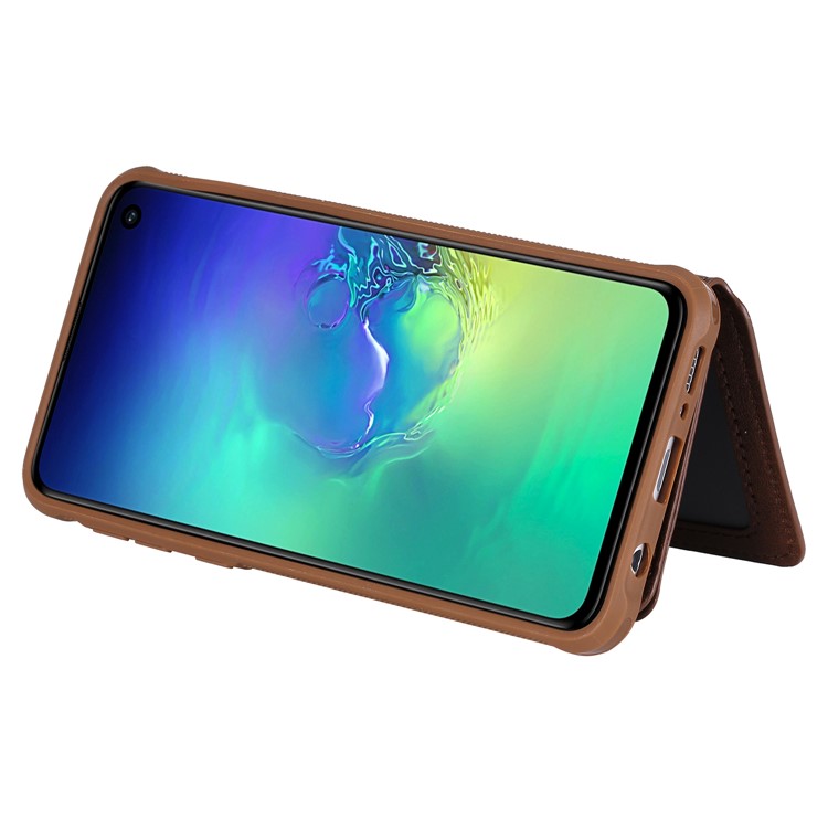 Drop-proof Zipper Wallet Protective Phone Case with Kickstand for Samsung Galaxy S10e - Brown-14