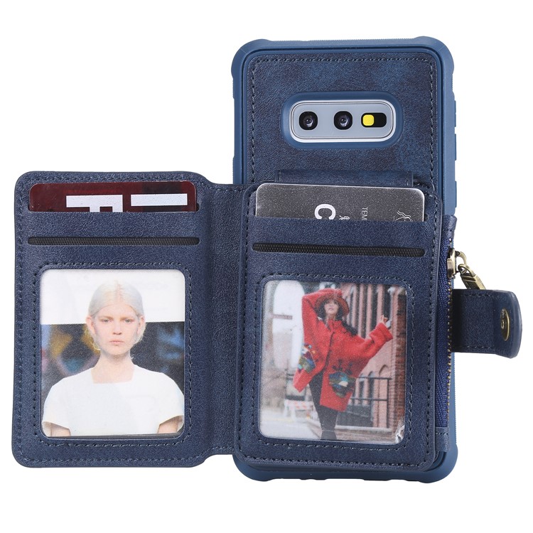 Drop-proof Zipper Wallet Protective Phone Case with Kickstand for Samsung Galaxy S10e - Blue-1