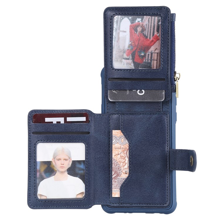 Drop-proof Zipper Wallet Protective Phone Case with Kickstand for Samsung Galaxy S10e - Blue-2