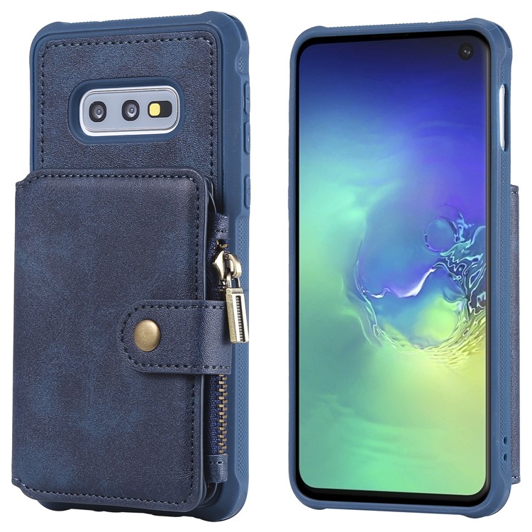 Drop-proof Zipper Wallet Protective Phone Case with Kickstand for Samsung Galaxy S10e - Blue-3