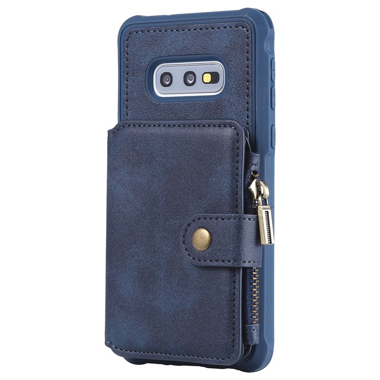 Drop-proof Zipper Wallet Protective Phone Case with Kickstand for Samsung Galaxy S10e - Blue-4