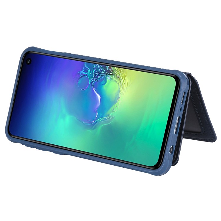 Drop-proof Zipper Wallet Protective Phone Case with Kickstand for Samsung Galaxy S10e - Blue-7