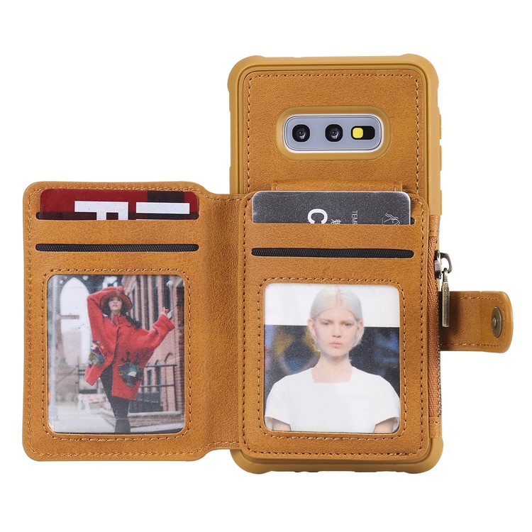 

Drop-proof Zipper Wallet Protective Phone Case with Kickstand for Samsung Galaxy S10e - Yellow, Galaxy S10e