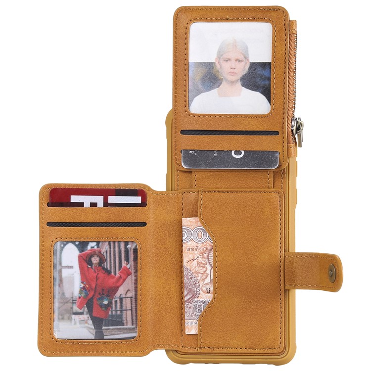 Drop-proof Zipper Wallet Protective Phone Case with Kickstand for Samsung Galaxy S10e - Yellow-2