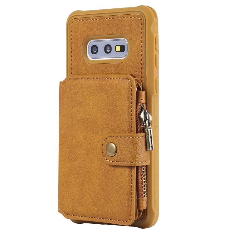 Drop-proof Zipper Wallet Protective Phone Case with Kickstand for Samsung Galaxy S10e - Yellow-4