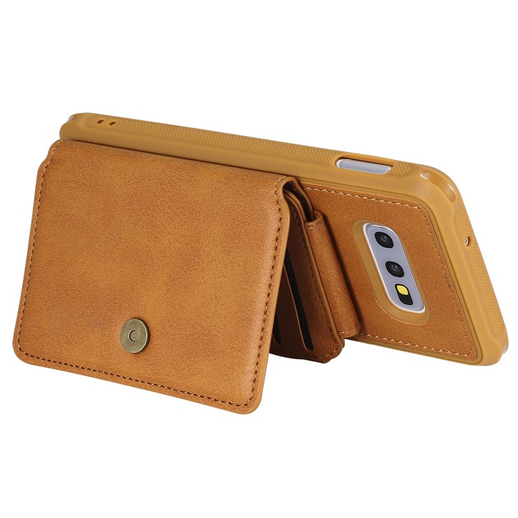 Drop-proof Zipper Wallet Protective Phone Case with Kickstand for Samsung Galaxy S10e - Yellow-6