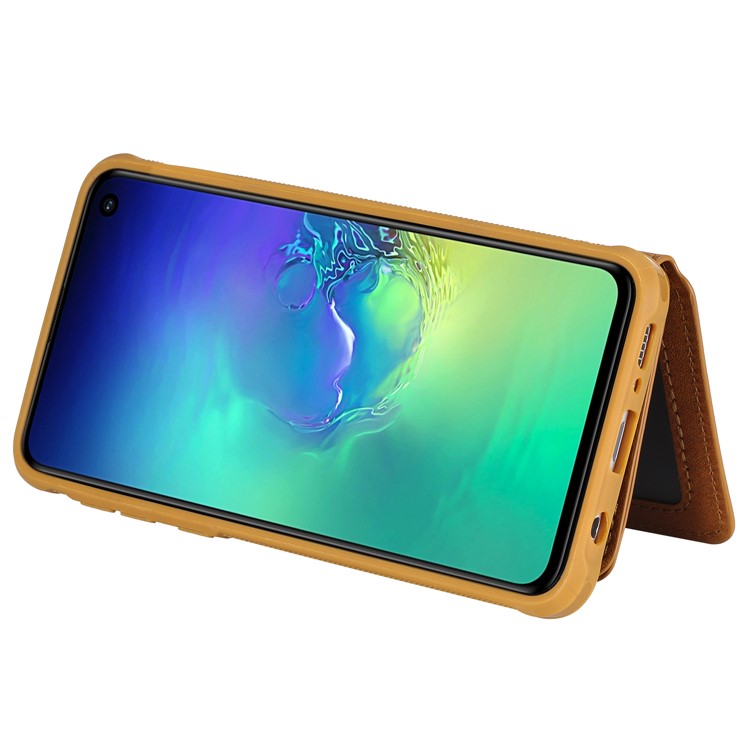 Drop-proof Zipper Wallet Protective Phone Case with Kickstand for Samsung Galaxy S10e - Yellow-7