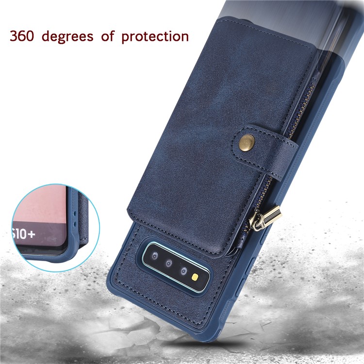 Multi-functional Zipper Wallet Leather Coated TPU Mobile Case for Samsung Galaxy S10 Plus - Blue-4