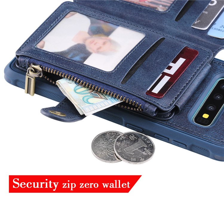 Multi-functional Zipper Wallet Leather Coated TPU Mobile Case for Samsung Galaxy S10 Plus - Blue-5