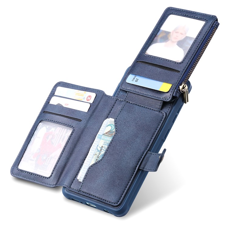 Multi-functional Zipper Wallet Leather Coated TPU Mobile Case for Samsung Galaxy S10 Plus - Blue-7