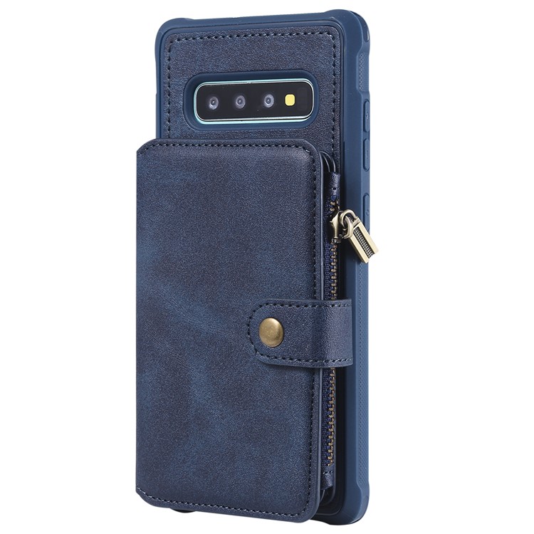 Multi-functional Zipper Wallet Leather Coated TPU Mobile Case for Samsung Galaxy S10 Plus - Blue-9