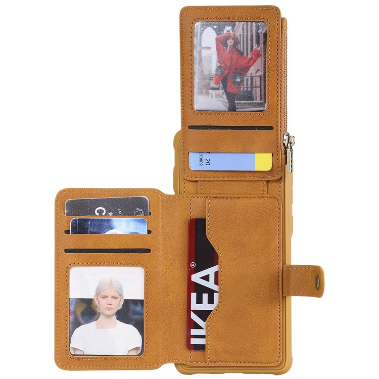 Multi-functional Zipper Wallet Leather Coated TPU Mobile Case for Samsung Galaxy S10 Plus - Brown-2