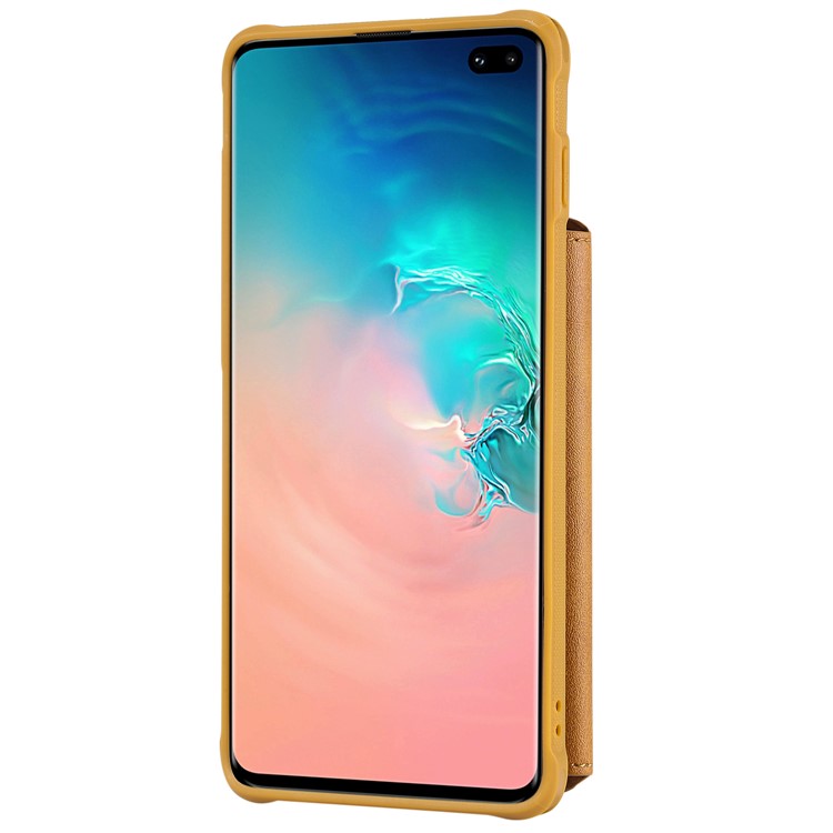 Multi-functional Zipper Wallet Leather Coated TPU Mobile Case for Samsung Galaxy S10 Plus - Brown-5