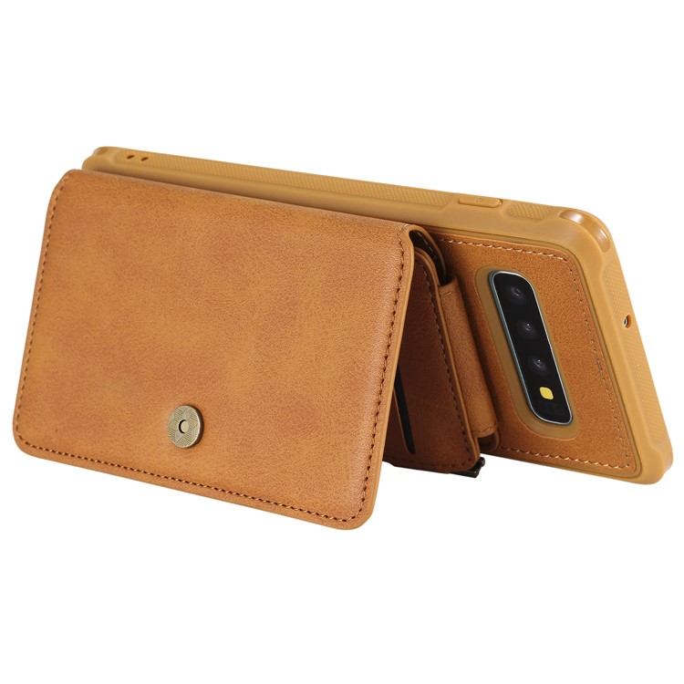 Multi-functional Zipper Wallet Leather Coated TPU Mobile Case for Samsung Galaxy S10 Plus - Brown-6