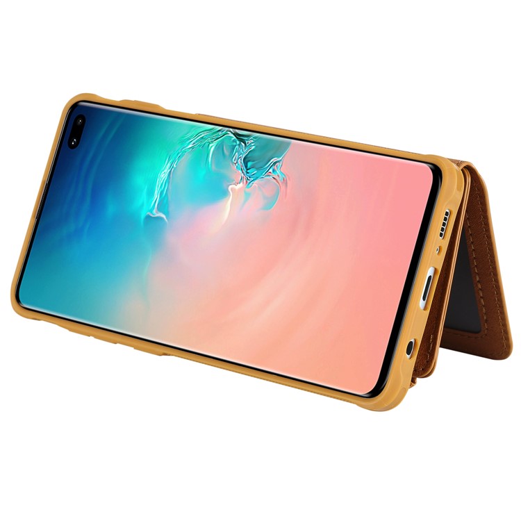 Multi-functional Zipper Wallet Leather Coated TPU Mobile Case for Samsung Galaxy S10 Plus - Brown-7