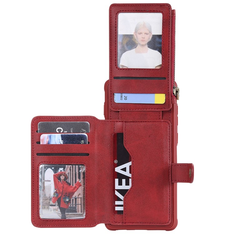 Multi-functional Zipper Wallet Leather Coated TPU Mobile Case for Samsung Galaxy S10 Plus - Red-2