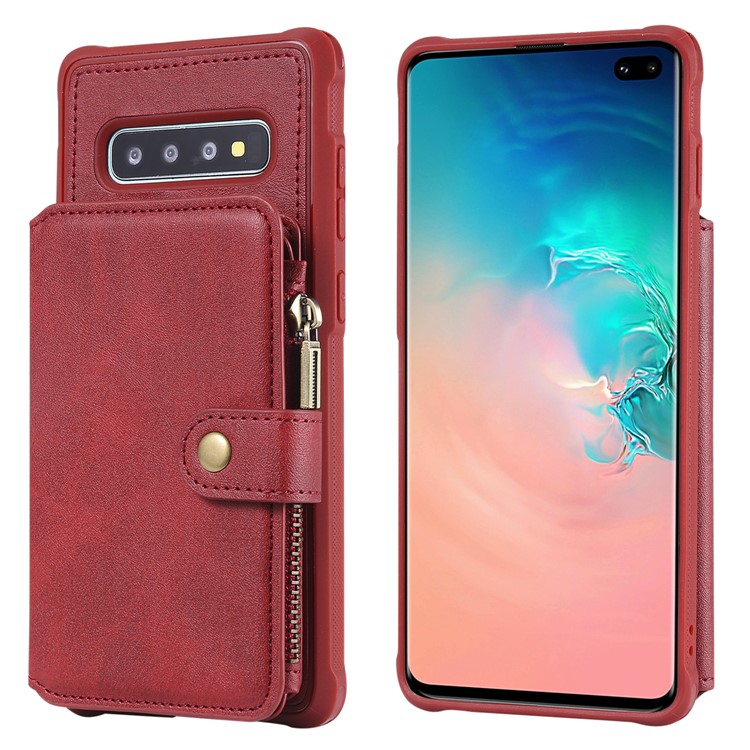 Multi-functional Zipper Wallet Leather Coated TPU Mobile Case for Samsung Galaxy S10 Plus - Red-3
