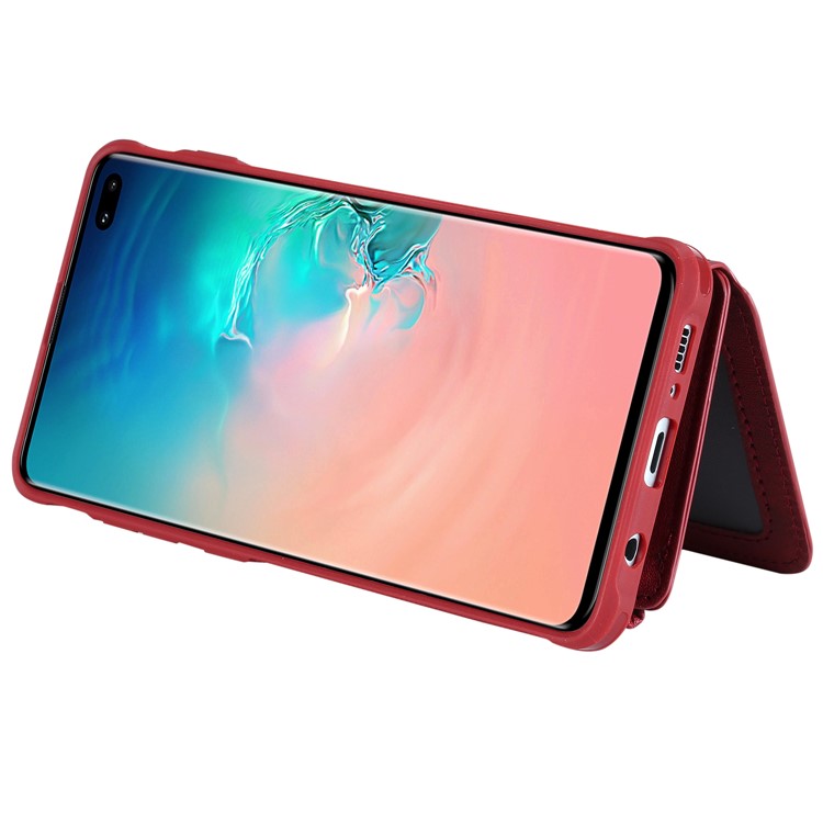 Multi-functional Zipper Wallet Leather Coated TPU Mobile Case for Samsung Galaxy S10 Plus - Red-7