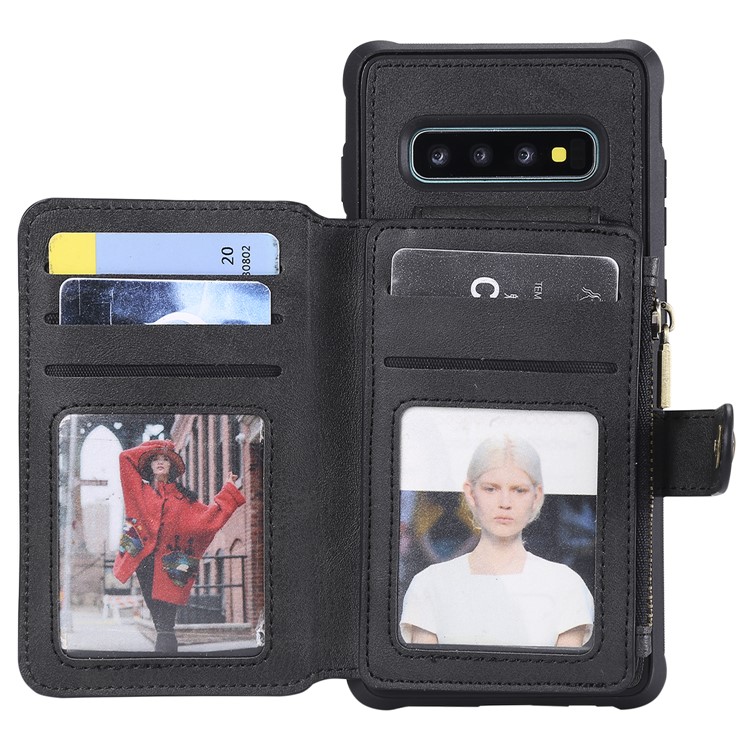 Multi-functional Zipper Wallet Leather Coated TPU Mobile Case for Samsung Galaxy S10 Plus - Black-1