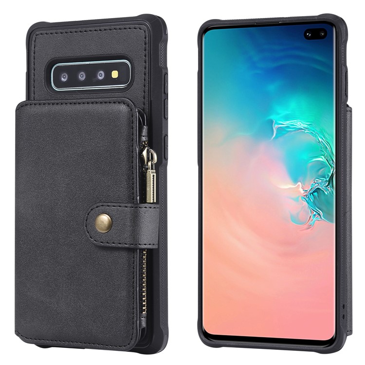 Multi-functional Zipper Wallet Leather Coated TPU Mobile Case for Samsung Galaxy S10 Plus - Black-3