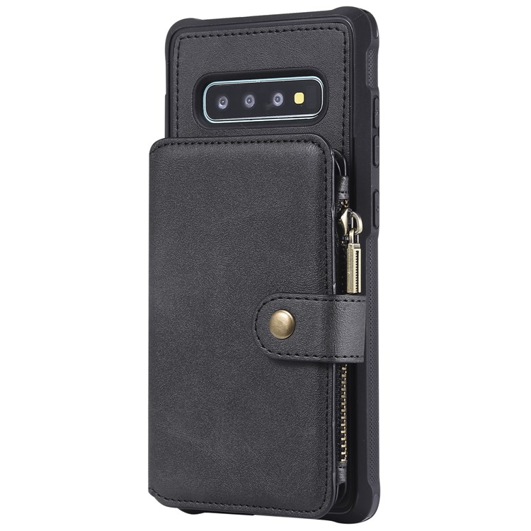Multi-functional Zipper Wallet Leather Coated TPU Mobile Case for Samsung Galaxy S10 Plus - Black-4