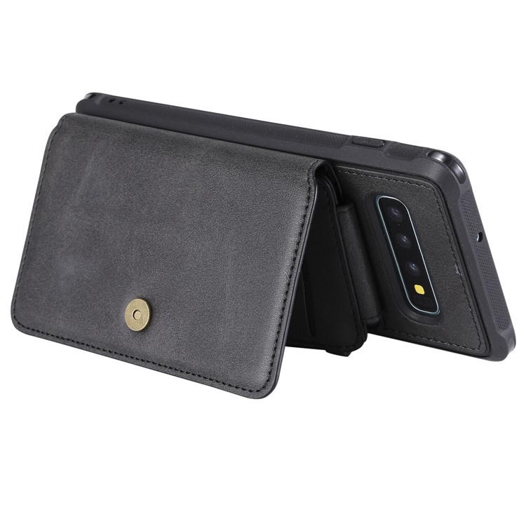 Multi-functional Zipper Wallet Leather Coated TPU Mobile Case for Samsung Galaxy S10 Plus - Black-6