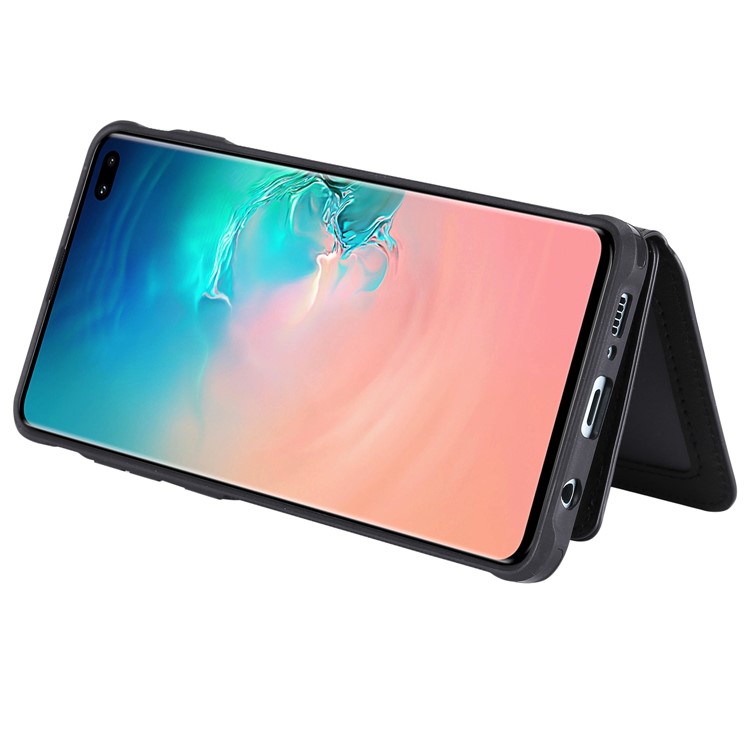 Multi-functional Zipper Wallet Leather Coated TPU Mobile Case for Samsung Galaxy S10 Plus - Black-7