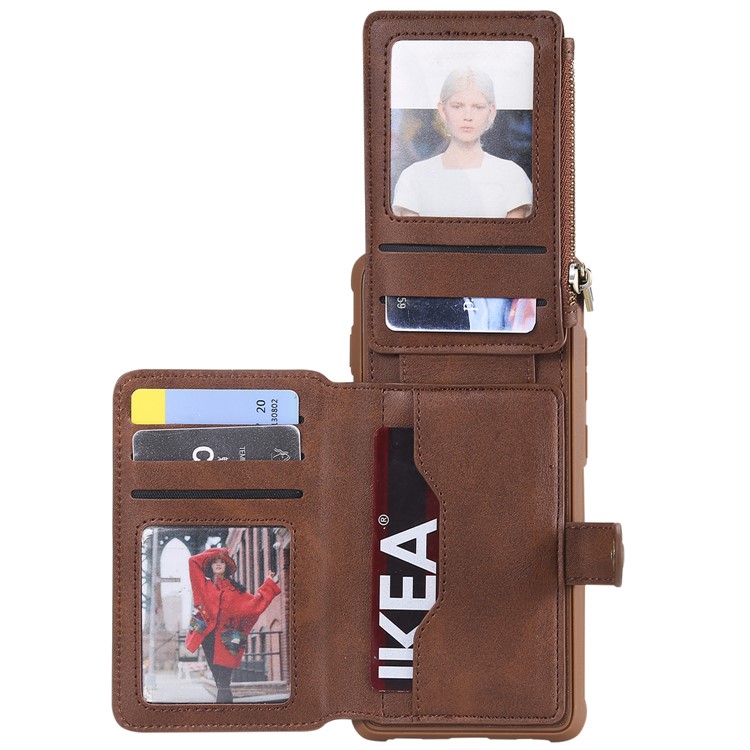 Multi-functional Zipper Wallet Leather Coated TPU Mobile Case for Samsung Galaxy S10 Plus - Coffee-2