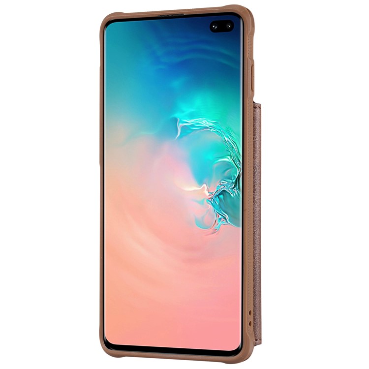 Multi-functional Zipper Wallet Leather Coated TPU Mobile Case for Samsung Galaxy S10 Plus - Coffee-5