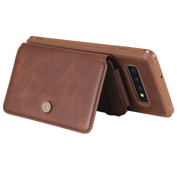 Multi-functional Zipper Wallet Leather Coated TPU Mobile Case for Samsung Galaxy S10 Plus - Coffee-6