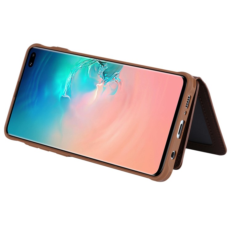 Multi-functional Zipper Wallet Leather Coated TPU Mobile Case for Samsung Galaxy S10 Plus - Coffee-7