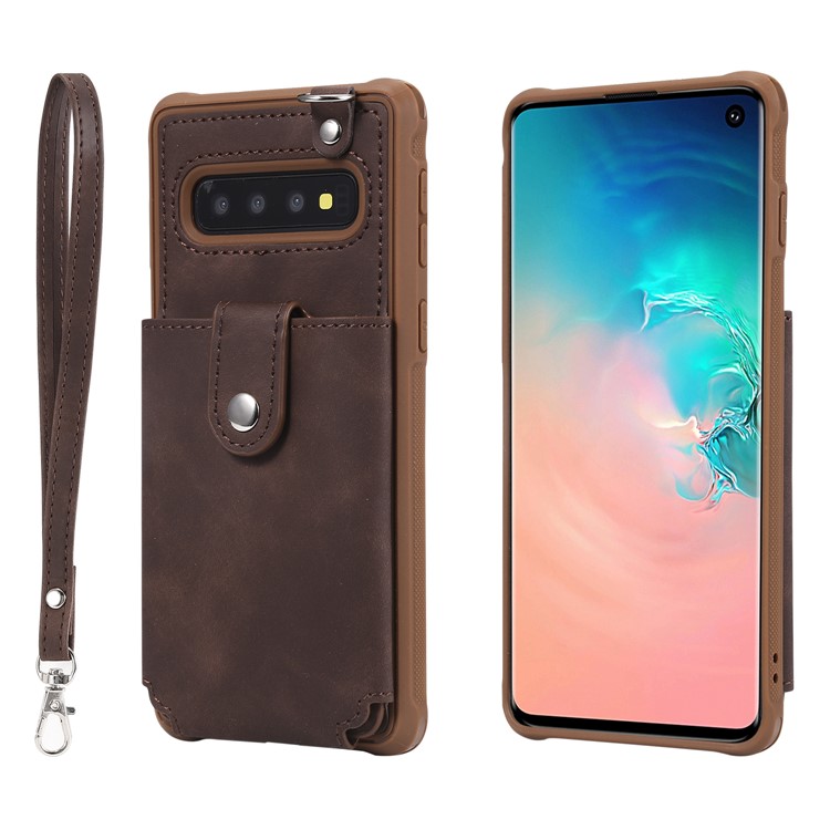 PU Leather Coated TPU Card Slot Kickstand Mirror Case for Samsung Galaxy S10 - Brown-2