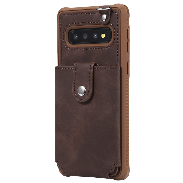 PU Leather Coated TPU Card Slot Kickstand Mirror Case for Samsung Galaxy S10 - Brown-3