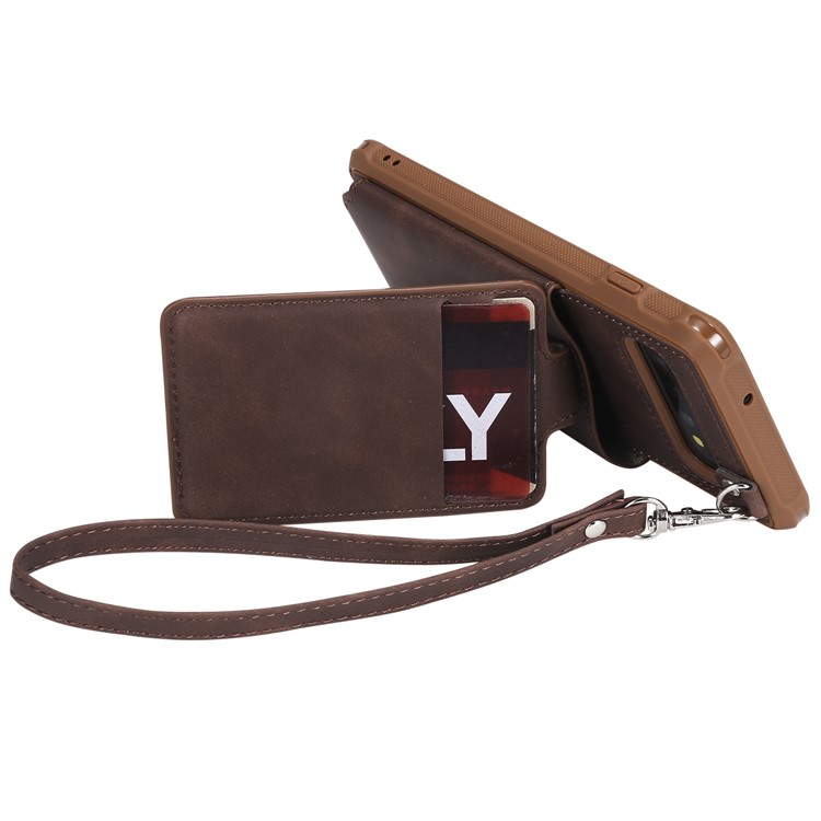 PU Leather Coated TPU Card Slot Kickstand Mirror Case for Samsung Galaxy S10 - Brown-5